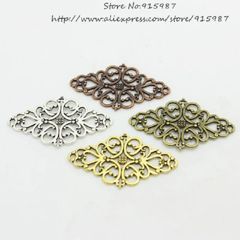 

Sweet Bell 30pcs/Lot Alloy Metal Hollow Filigree Flower Charm Jewelry Connectors 24*41mm Vintage Filigree Jewelry Findings