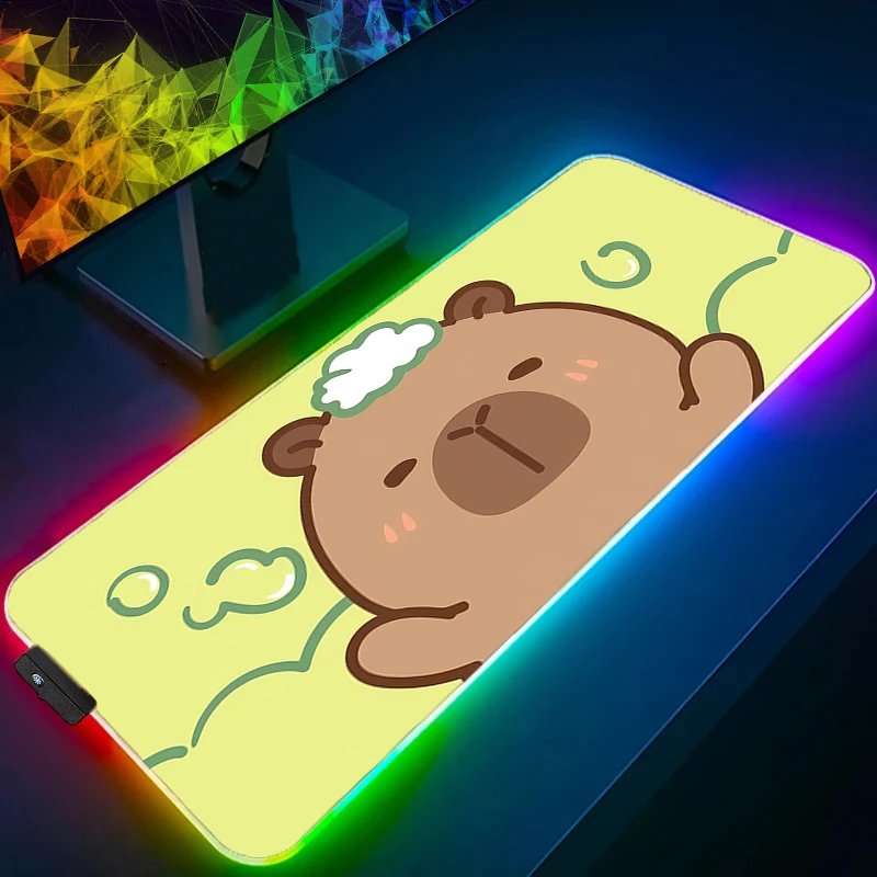 RGB-muismat Gamer Gaming-accessoires Snelheid LED-laptop Caroon Capybara-toetsenbord Pad Amo, e Rubberen bureaumat Laptop Leuke muismat