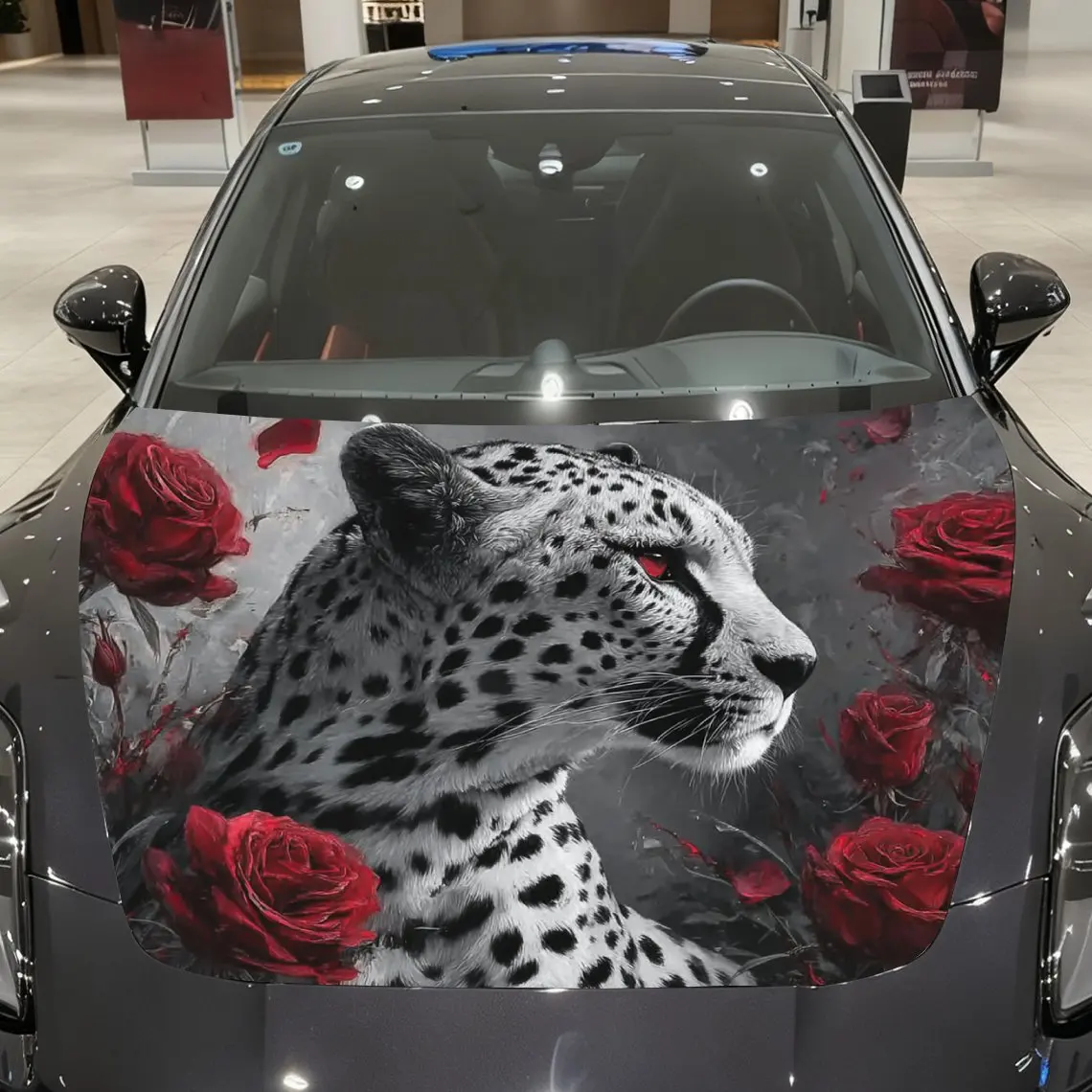 Leopard And Rose Car Hood Sticker, Durable PVC Vinyl Film Suitable For Most Vehicles, Hood Protection Film Gift, Car Parts | Rea