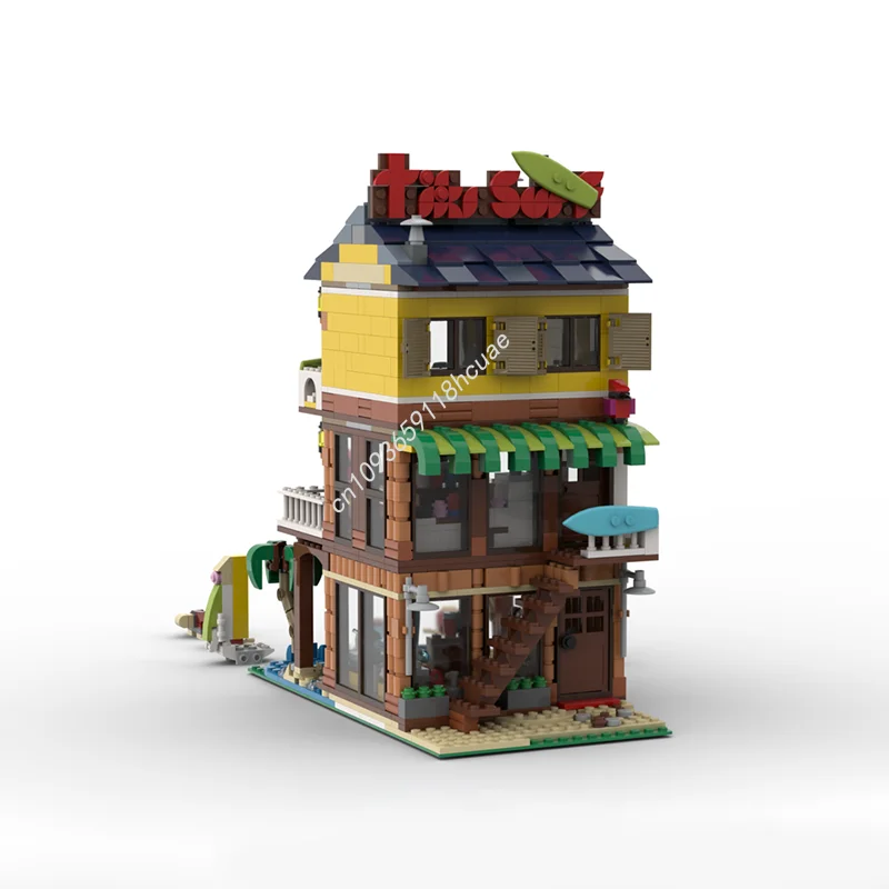 

1085 шт. MOC Tiki Surf Bar, модульная модель, строительные блоки, креативный рождественский подарок, развивающие игрушки для детей на день рождения