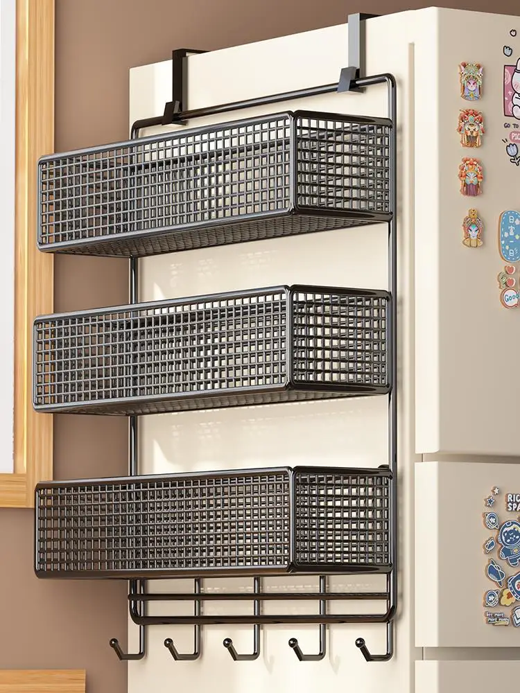 

Refrigerator rack, side storage basket, no punching, kitchen hook, hanging shelf, multi-layer wall hanging, layered storage rack