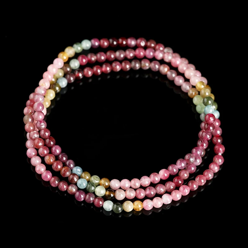 JD Natural Stone Pink Tourmaline Multi-Layer Bracelets 3mm Thin Bead Handmade Stretch Bangles for Women Healing Couple Jewelry