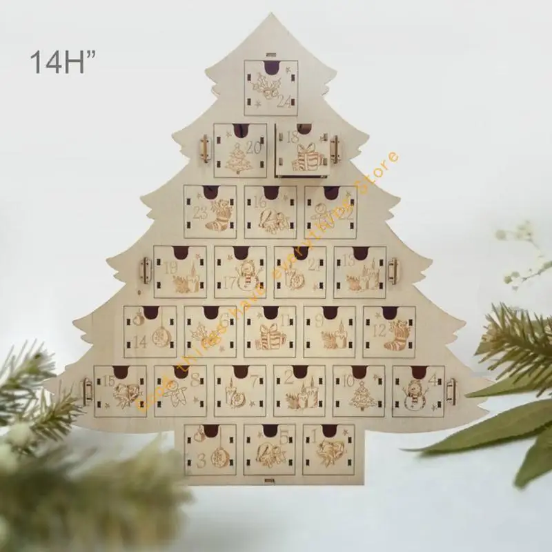 

Christmas Trees Calendar Wooden Drawers Box Children Gift Festival Party Home Office Tabletop Decoration Storage 55KF