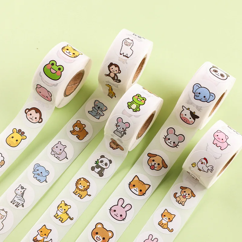 Animais bonitos dos desenhos animados adesivos para crianças, rótulos de recompensa, incentivo, Scrapbooking, decoração do diário, papelaria adesivo, 1 Polegada, 500pcs