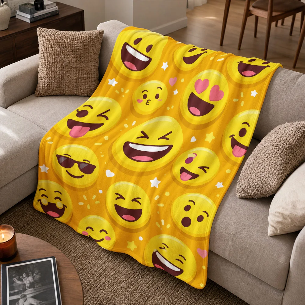 Yellow Smiley Face Pattern Throw Blanket Sofa Couch Decor Emoticon Throw for Living Room Cozy Gift Cute Cartoon Funny Printed Fl