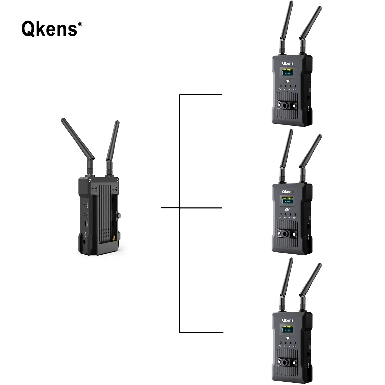 300m 4K draadloze HDMI-extender, dubbele display videozender en -ontvanger, ondersteunt batterijwisselaar, DSLR-camera, laptop, pc naar tv