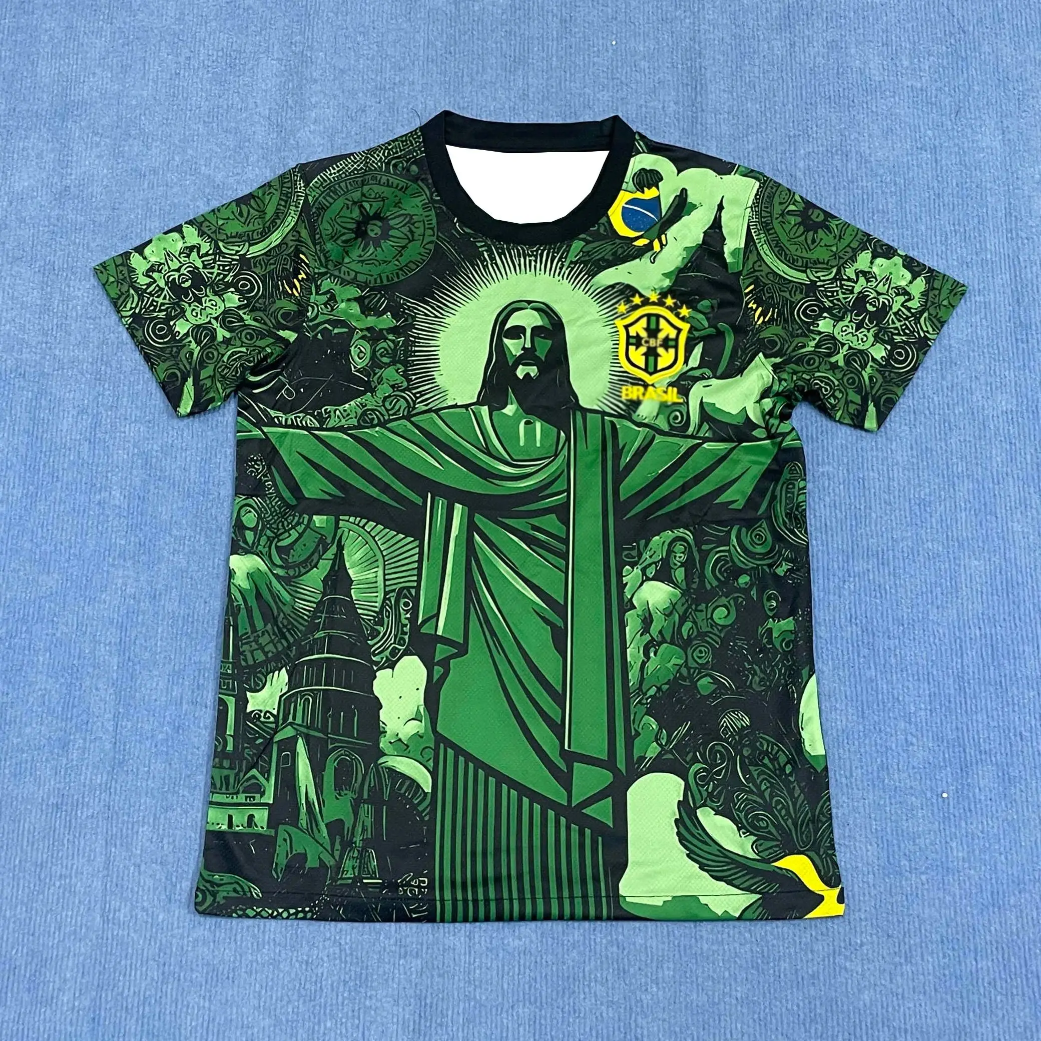 

New Summer Soccer Training T Shirt Brazil Special Edition Jesus Green Football Jersey Adults Kids Sports Quick Drying Tops Teess