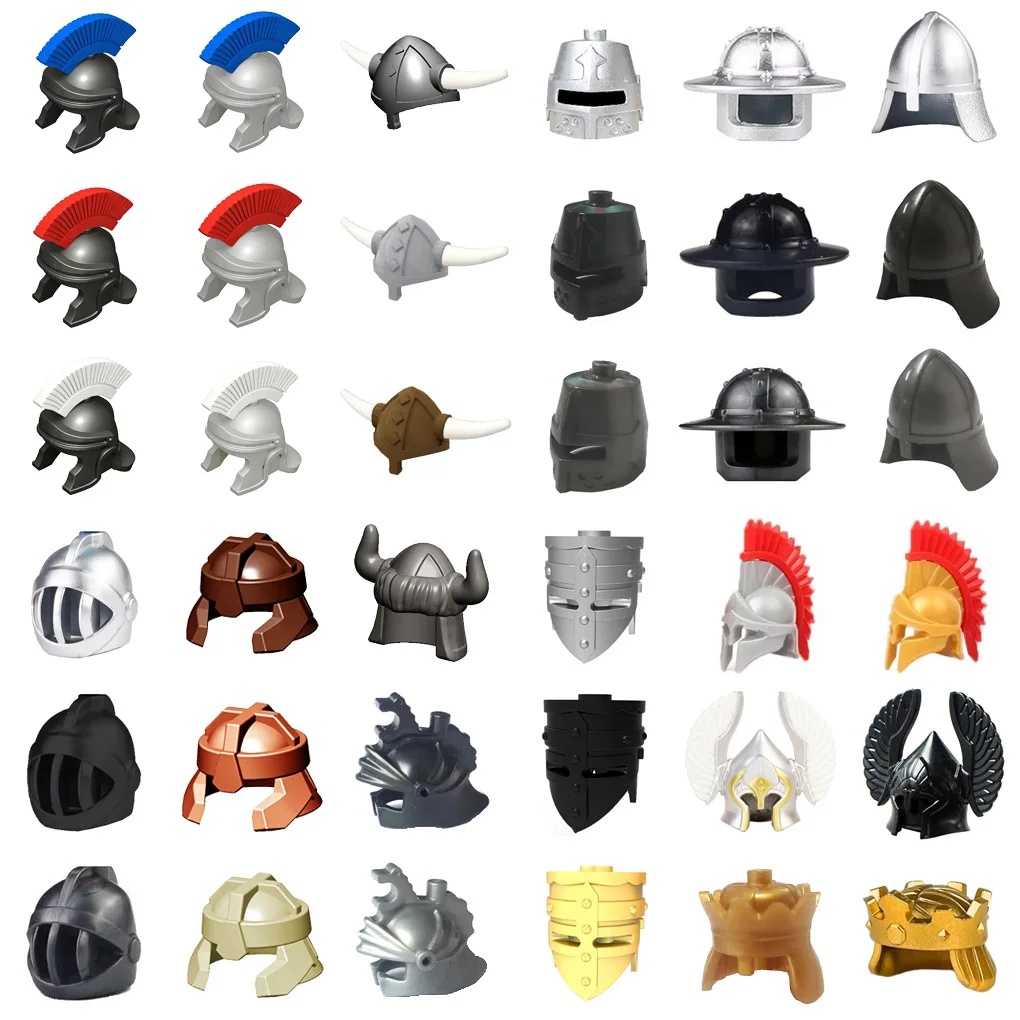 Blocs de construction de château médiéval, casques de chevalier, coiffes de guerrier romain et spartiate, accessoires compatibles avec les grandes marques