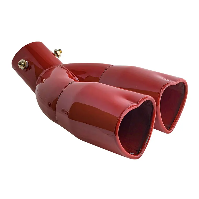 1Pc Universal Double Outlet Heart-Shaped Tail Throat Automotive External Modification Accessory Car Exhaust Pipe Muffler