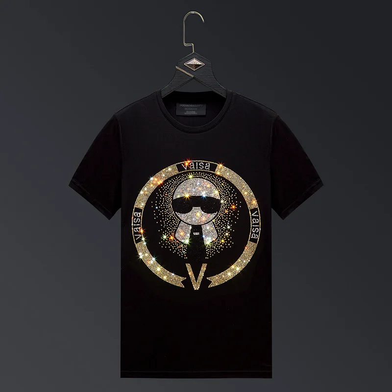 

2025 Summer Character Diamonds T Shirt Men Streetwear Fashion Slim Mercerized Cotton O Neck Short Sleeve Tshirt Plus Size 6XL
