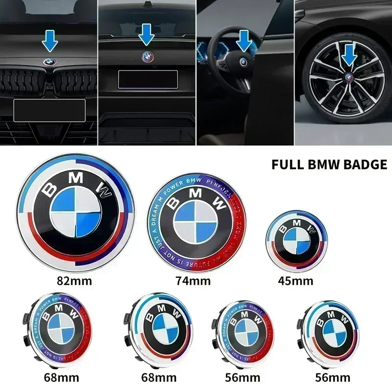 

45/56/68/74/82mm 50th Anniversary Edition Badge Front Rear Trunk Logo Sticker For BMW M E46 E39 E38 E90 E60 F10 F30 Z3 X1 X3 X5