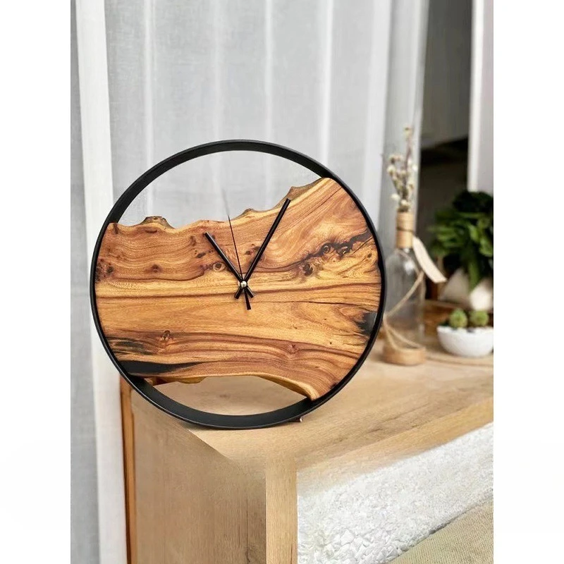 

Log Wooden Moss Living Room Hanging Clock Clock Desk Creative Personality Hotel Homestay Wall Hanging