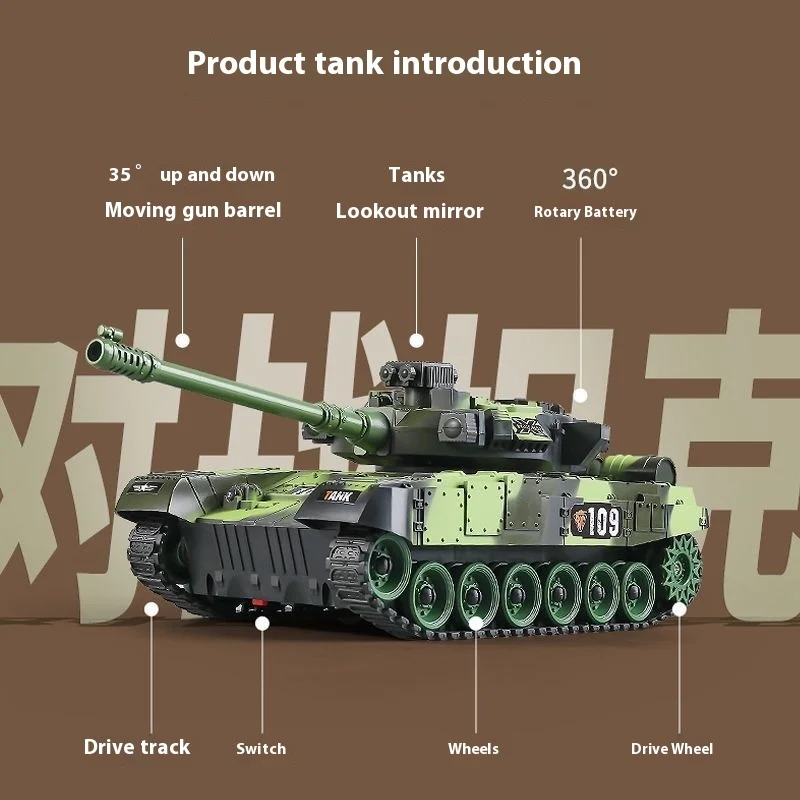 2.4g Remote-Controlled Tank Track Nine Channel All-Round Charging Electric Off-Road Simulated War Armored Vehicle Tank Model Toy