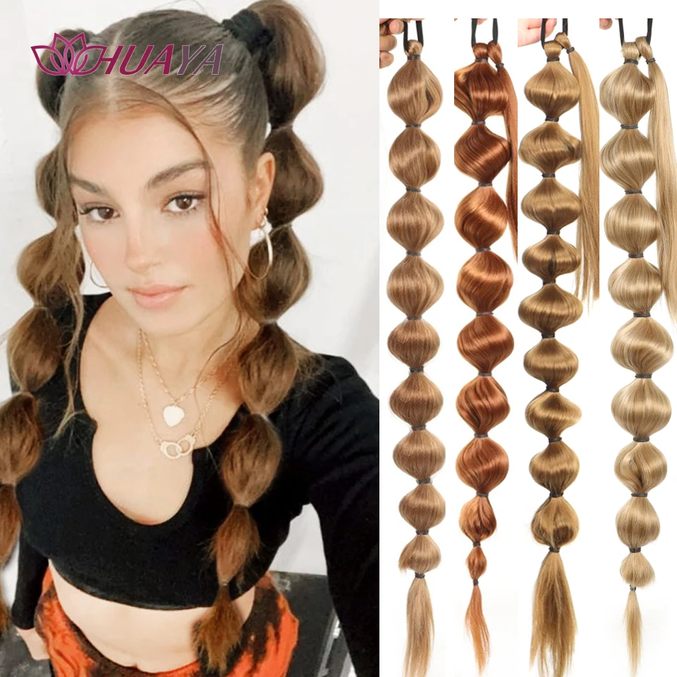 Synthetic Bubble Ponytail Hair Extension for Women Warp Around Ponytail Fake Hair Black Brown Gold Lantern Long Pony Tail