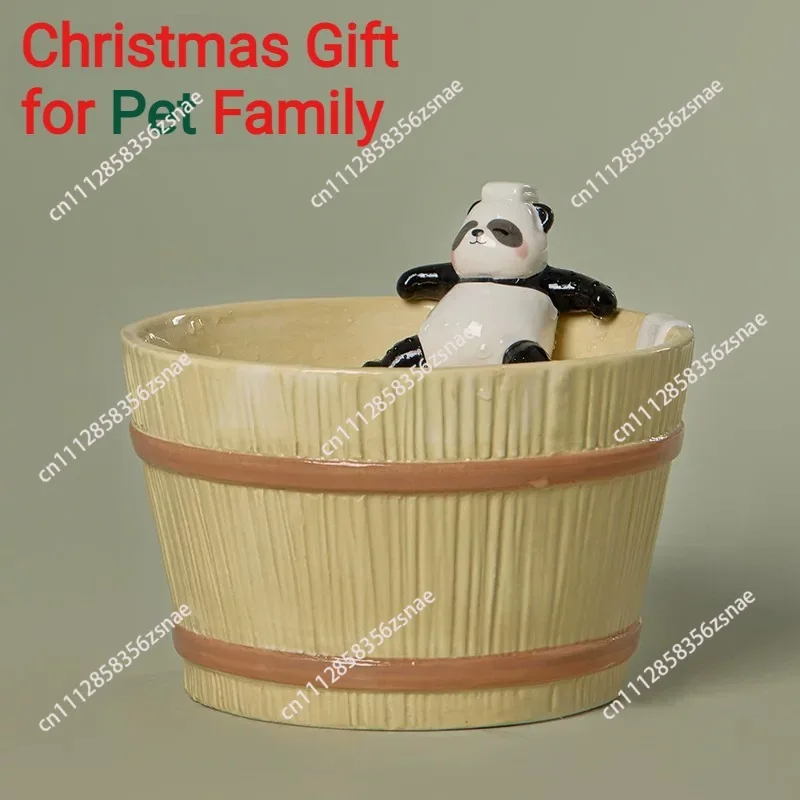 Christmas gift panda ceramic cat bowl underglaze color large diameter pet bowl anti-black chin protection cervical spine