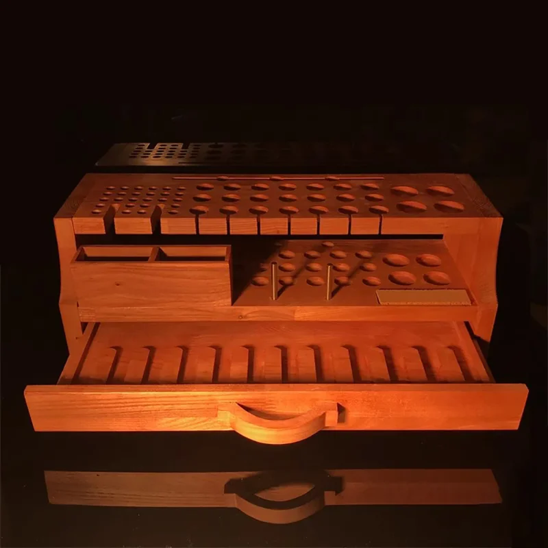 Multi Functional Leather Tool Storage Rack Elm Material DIY Handmade Leather Craft Carving And Cutting Tool Collection Box