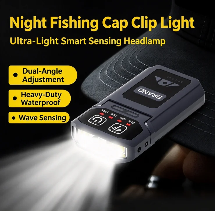 HTMCK Lightweight High Bright Headlamp Flashlight Long‑Lasting Smart Sensor Cap‑Clip Torch for Night Fishing Outdoor Lighting