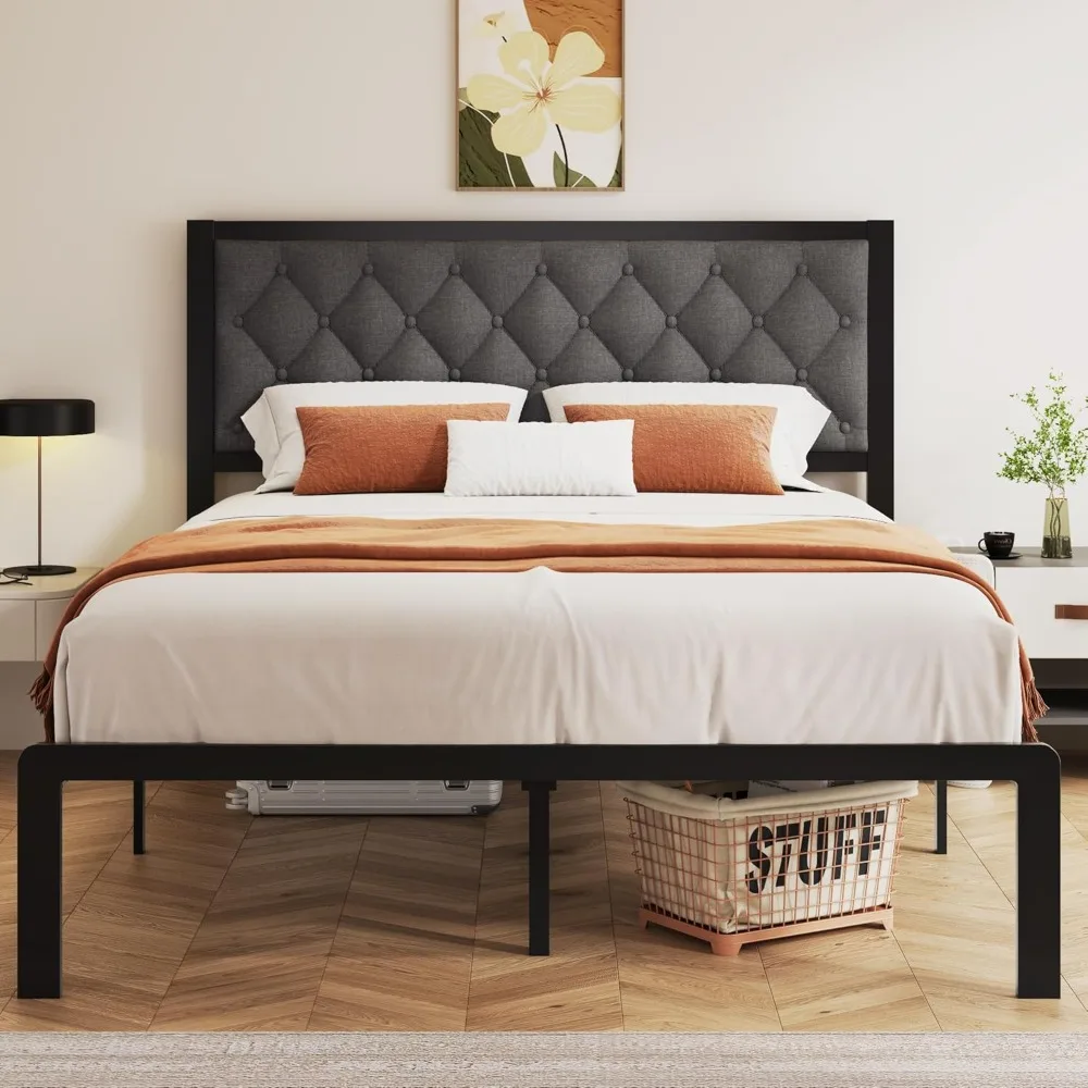 

Queen Size Bed Frame with Headboard, Under Bed Storage, All Metal Support, No Box Spring Needed, Noise Free, Easy Assembly