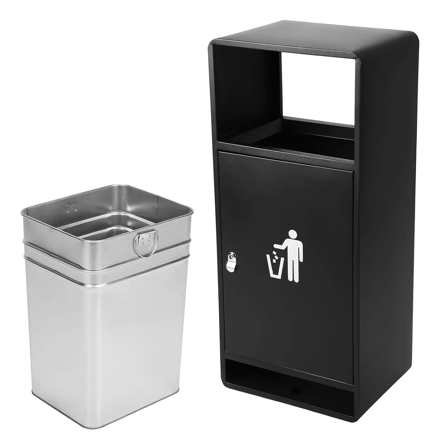 11 Gallon Commercial Outdoor Trash Can Stainless Steel Trash Bin Includes Removable Stainless Liner with Lid Locking Door Weathe