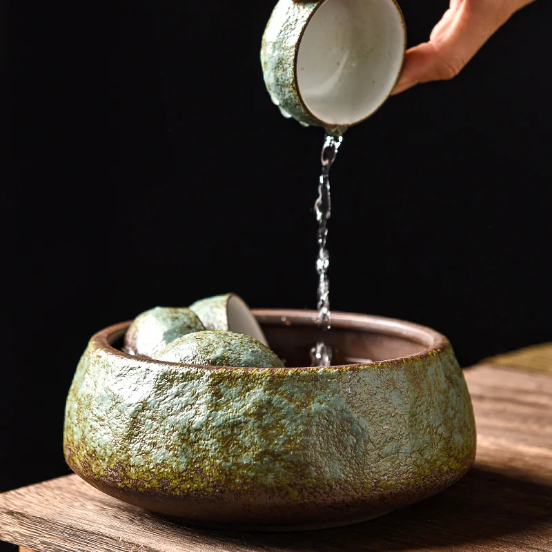 

Zen retro ceramic tea wash large household Chinese style Jianshui stone pattern water bowl tea set accessories tea dregs jar