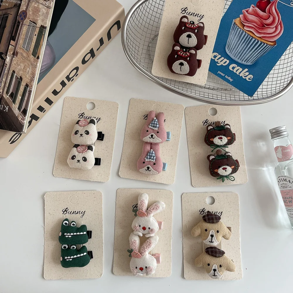 Kids Hair Clips Cartoon Animal Fabric Cotton Filled Colorful Girls Small Alligator Clip Headwear Lightweight Hair Friendly Daily