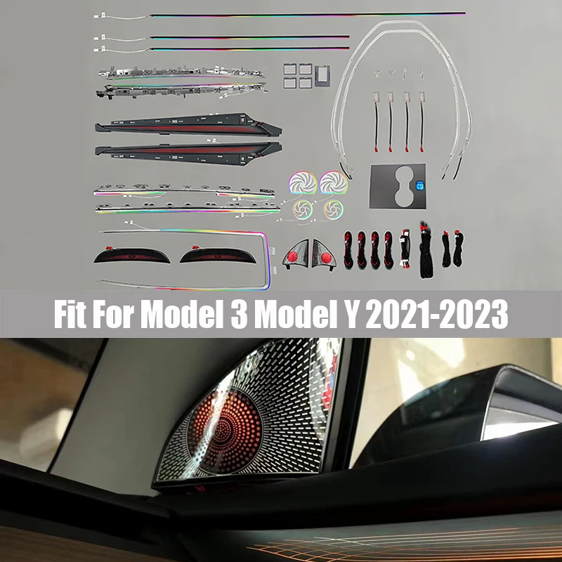 Touch Control Car Ambient Light for Tesla Model 3/Y 2018 - 2023 Decorate Inter Lamp Center Pillar Horn Cover Atmosphere Lamp