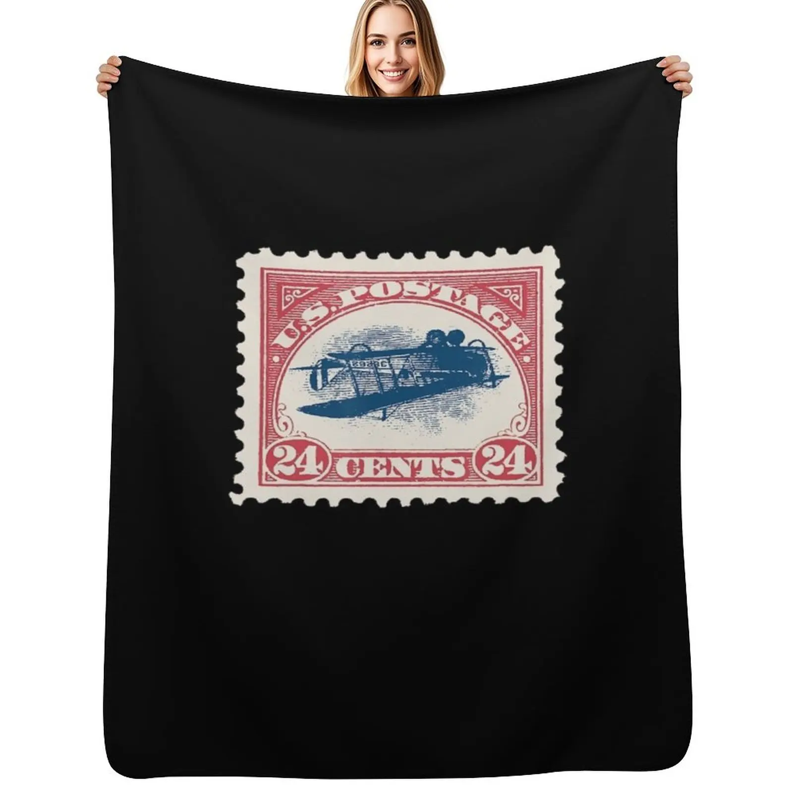 

Inverted Jenny Stamps 24 Cent Rare 1918 US Postage Stamp Throw Blanket Fluffy Cozy Throw Blanket for Home Decor
