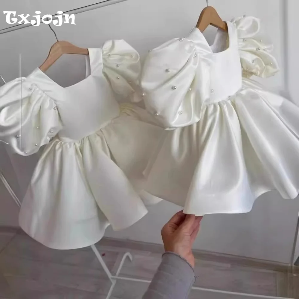 Baby Girl Dress 1-14-Year-Old Girl's Satin Princess Dress Puff Sleeve Birthday Dress Wedding Dress Flower Girl Performance Dress