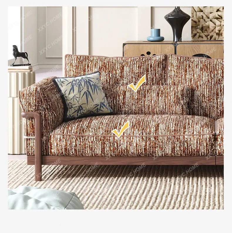 Sofa black walnut medieval living room straight row removable chenille fabric sofa