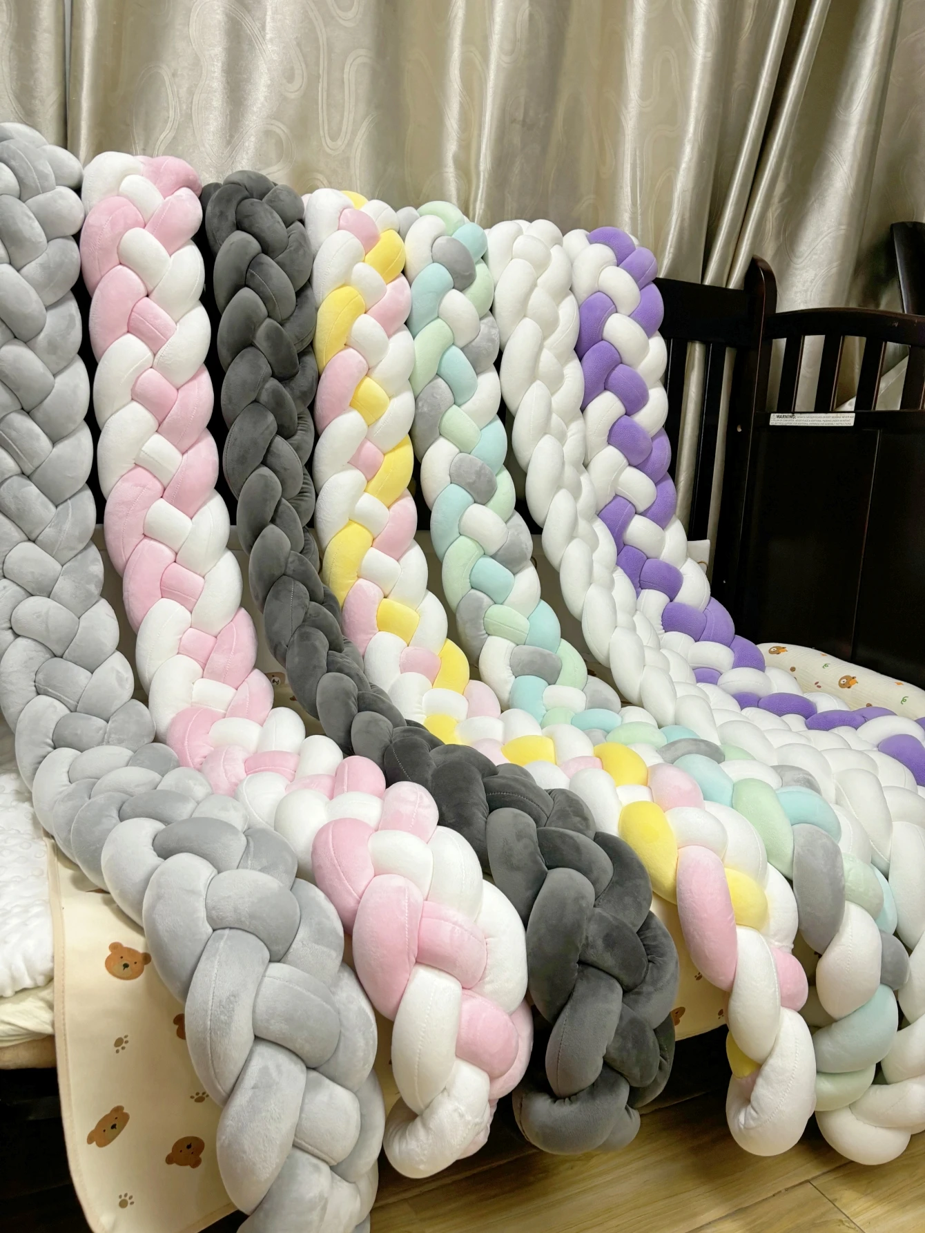 1M 2M 3M เตียงเด็กกันชนทารก Cradle COT Protector Knotted Braided Handmade หมอนนุ่มเด็กทารก Crib Protector ตกแต่งห้อง