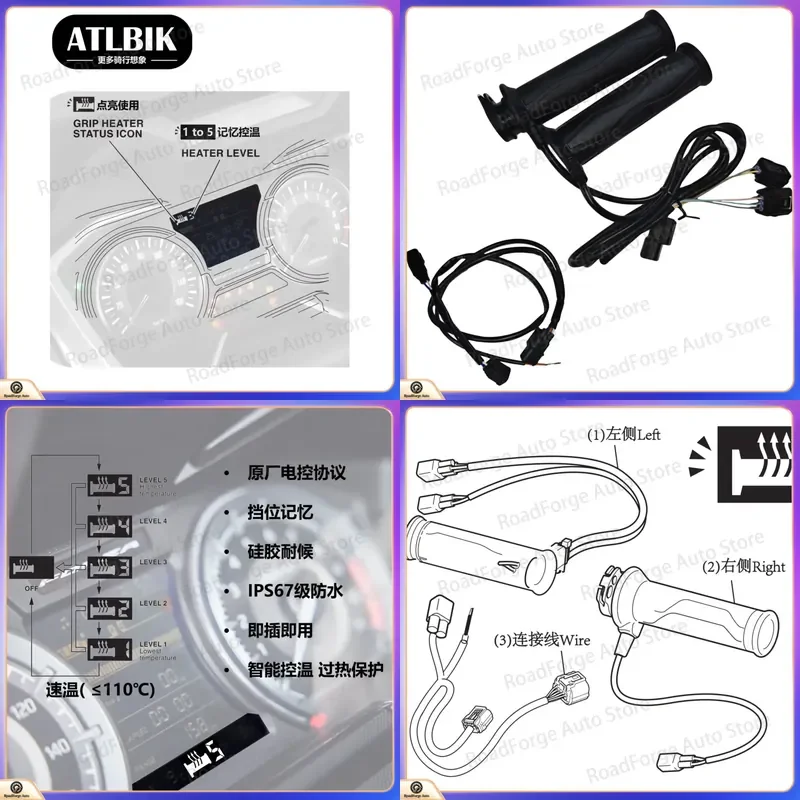 For Honda Motorcycle Heated Grips with Temperature Display on Meter Heating Handlebars Winter Warm Accessories