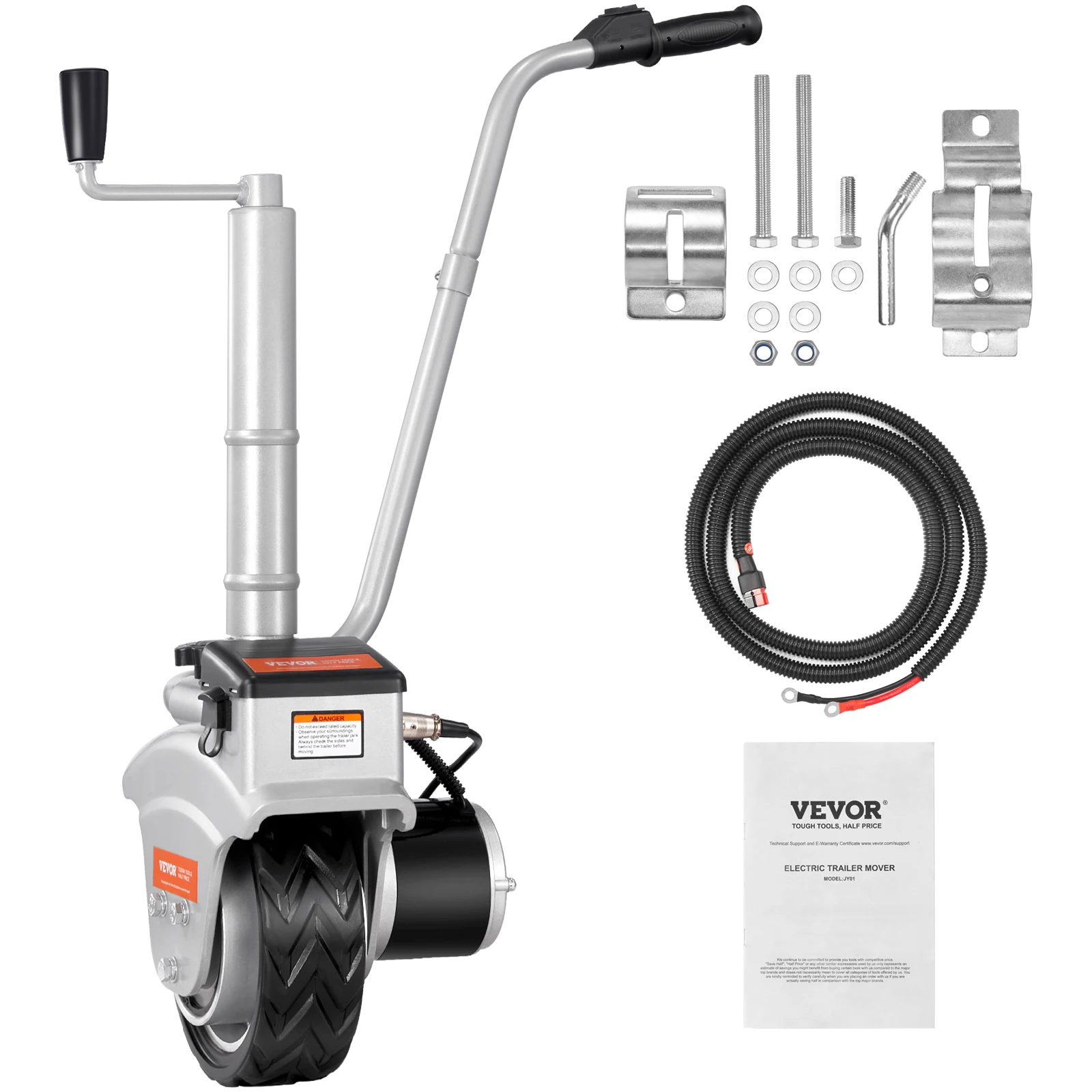 VEVOR Roue Jockey Motorisée Électrique Remorque 2268 kg Chariot de Remorque 350 W 12 V Vitesse Déplacement 6,7 m/min Hauteur Serrage 30,5-63 cm Pneu Caoutchouc 20,3 cm pour Remorques Caravanes Bateaux