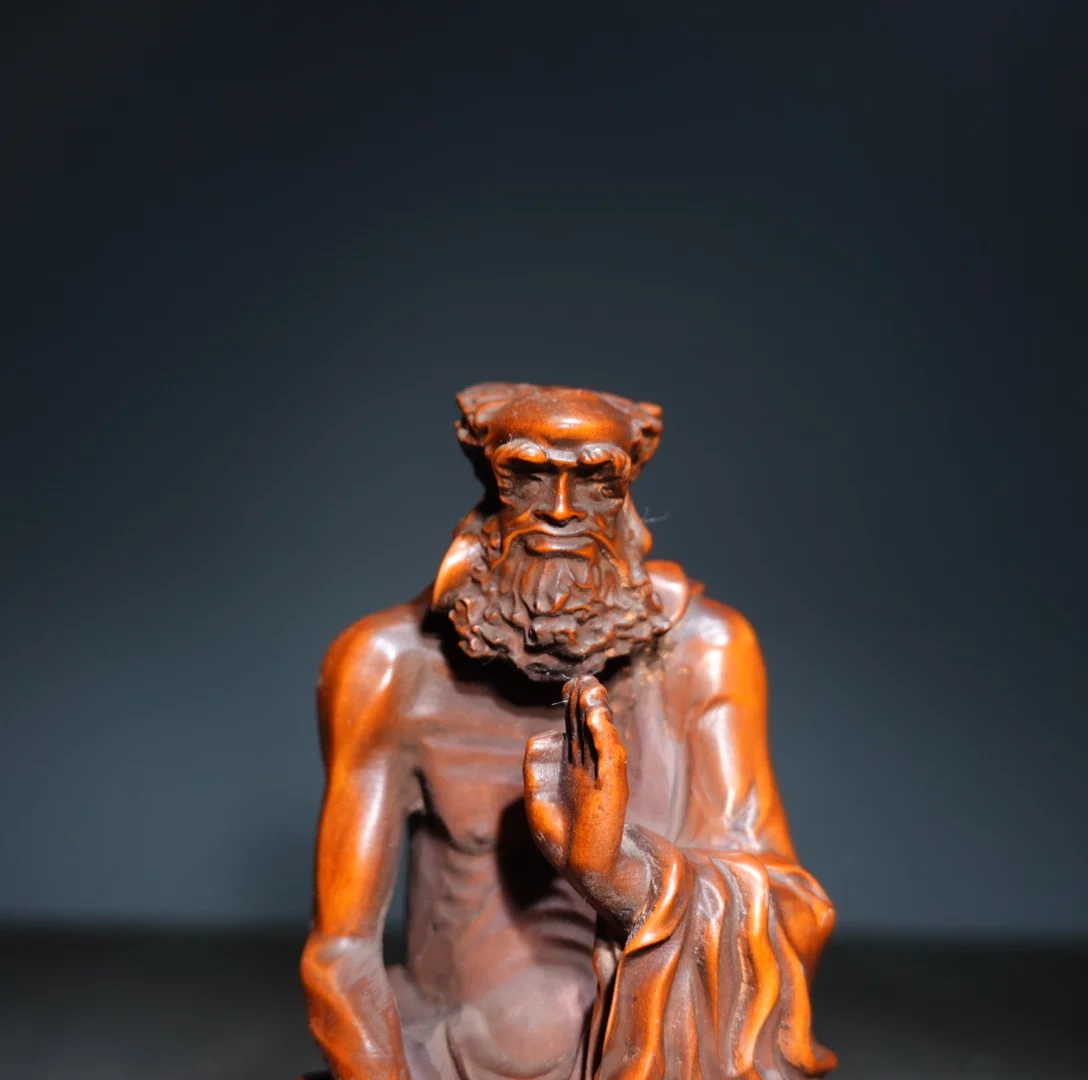 Old Boxwood Amitabha Buddha Bodhidharma Awakening to the Truth Sitting Buddha Ornaments Amulet Dharam Town house