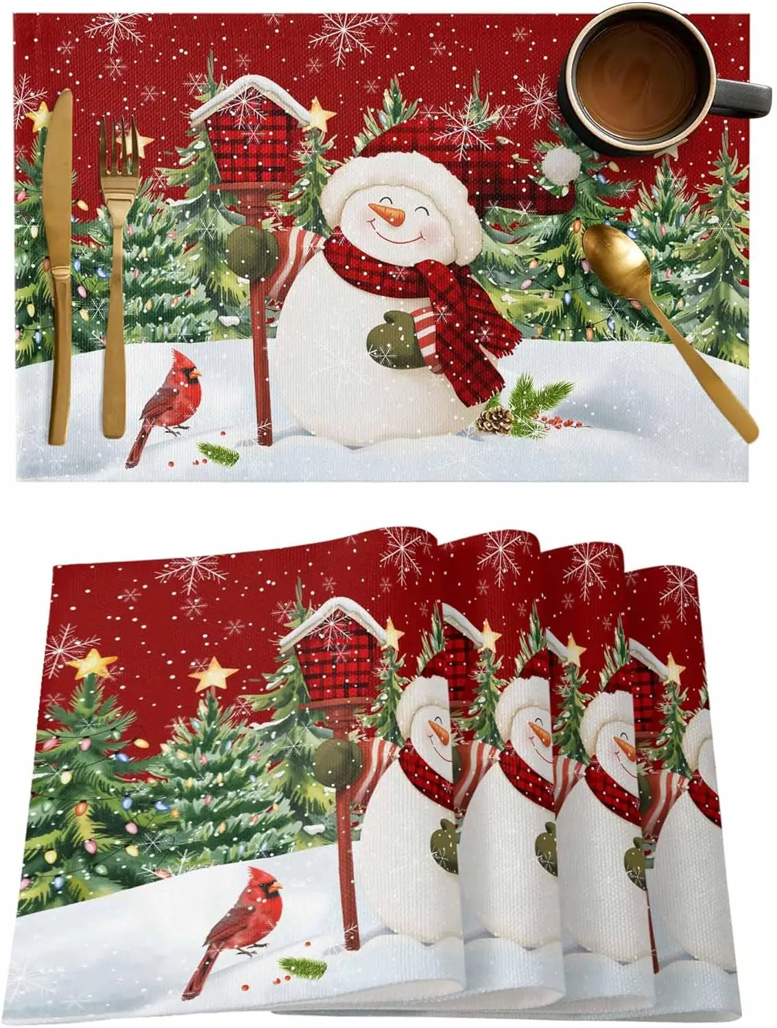

Christmas Snowman Snowflake Table Mats for Kitchen Dining Decor Washable Winter Holiday Party Placemats Christmas Decorations