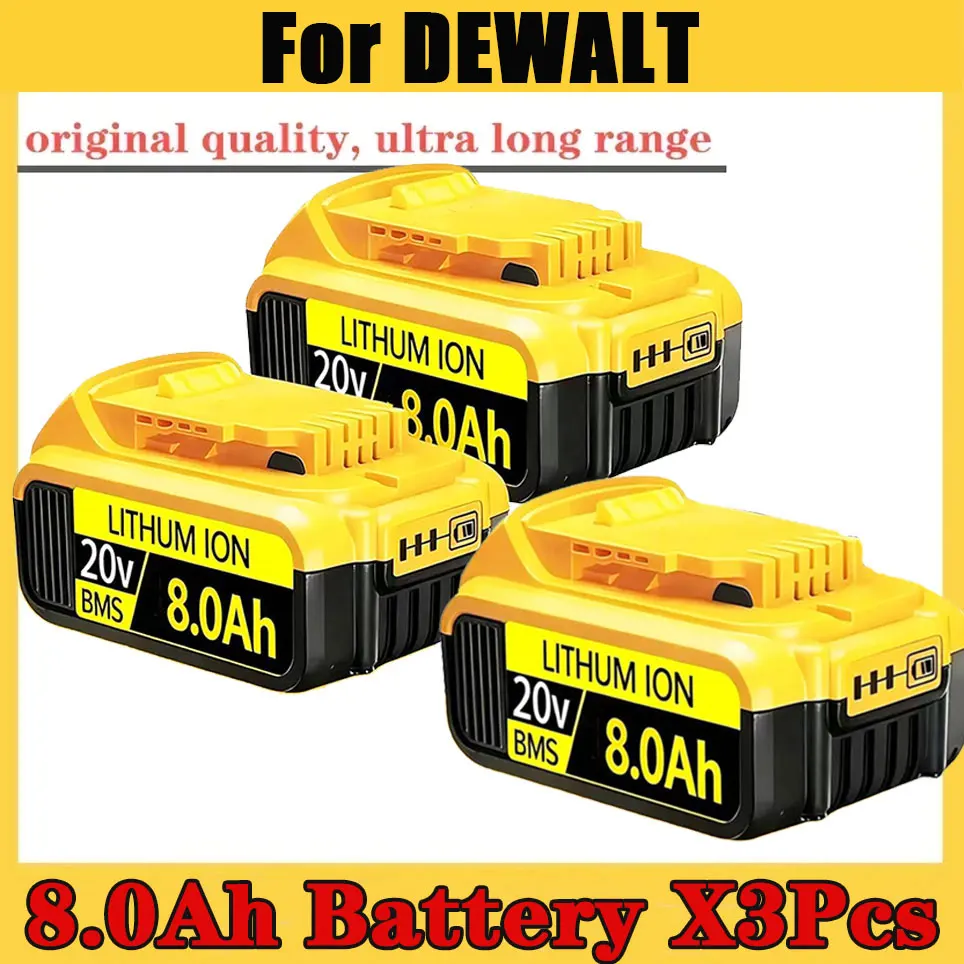 For Dewalt 20V 8.0AH Lithium-ion Battery DCB205 DCB206 DCB207 DCB204 DCB201 DCB200 DCD/DCF/DCG Series Power Tool