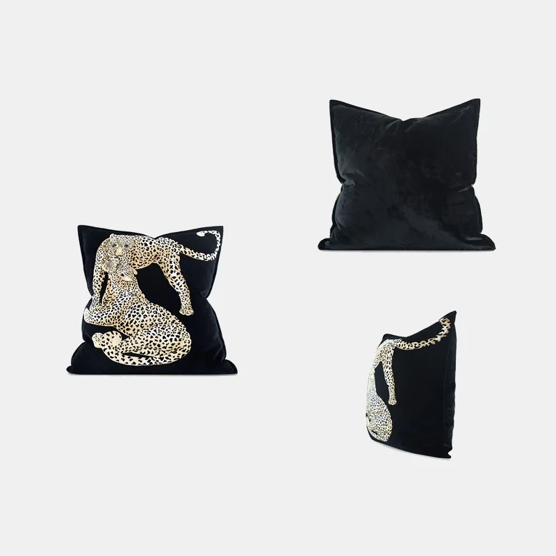 Leopard Pillows Luxury Cushion Case Velvet Decorative Pillow Cover For Sofa 55x55 Black Color Living Room Home Decoration