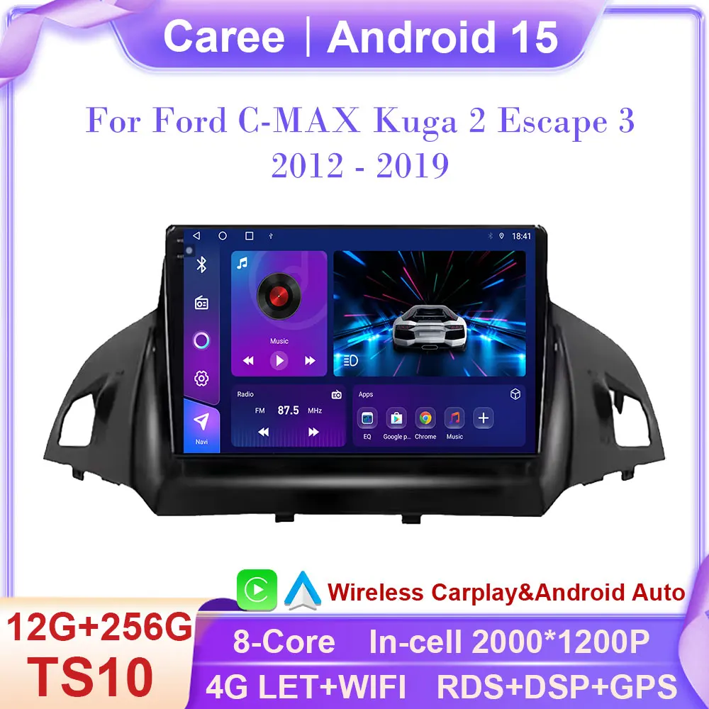 

Car Radio For Ford C-MAX Kuga 2 Escape 3 2012 - 2019 Carplay Autoradio Android 14 Auto 4G WIFI GPS Car Multimedia Touch Screen