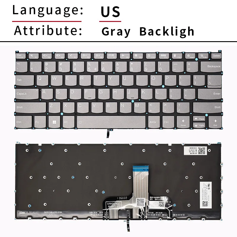 لوحة مفاتيح بديلة للكمبيوتر المحمول US/RU لأجهزة Lenovo Yoga 7 14ARB7 14IAL7 14IRL Yoga Slim 7 ProX 14ARH7 14IAH7 PT4SB بإضاءة خلفية #1