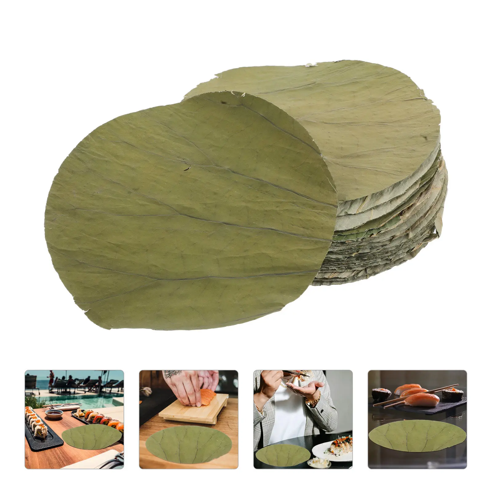 

100Pcs Dried Lotus Leaves Sushi Plate Round Shape Food Wrapping Cooking Liner Party Decoration Decor Sushi Plate Decorations
