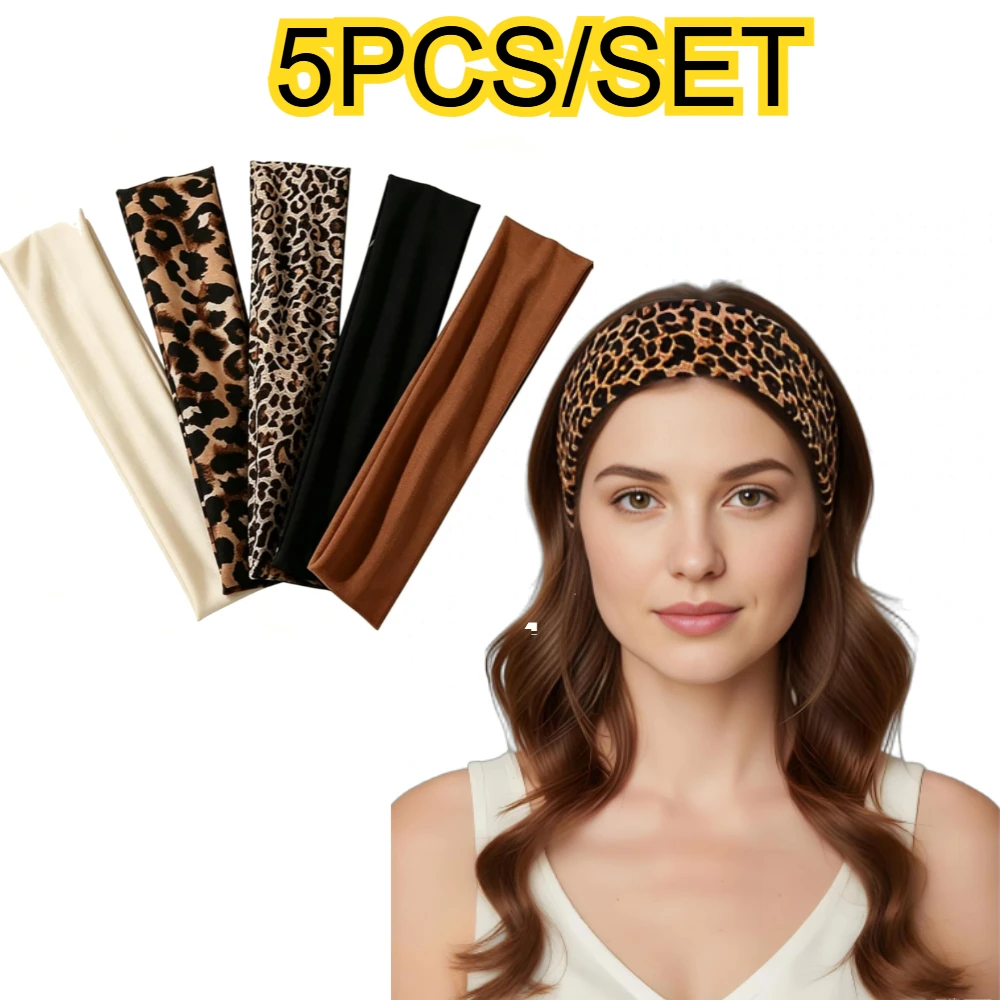 5 bandeaux léopard imprimés, accessoires capillaires mignons, absorbants et légers pour le fitness, la course à pied et le quotidien – Bandeaux tendance
