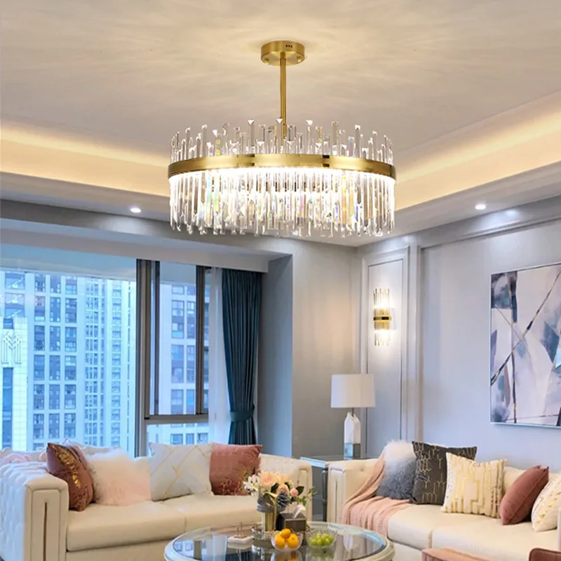 New Modern LED K9 Crystal Pendant Light Nordic Gold Round Chandeliers Bedroom Living Room Ceiling Lamps