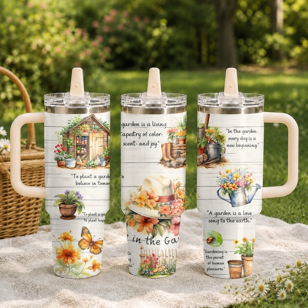 Country-Style Design Vacuum Flasks 40oz Thermal Tumbler with Handle Stainless Steel Vacuum Insulated Leak Proof Travel Mug