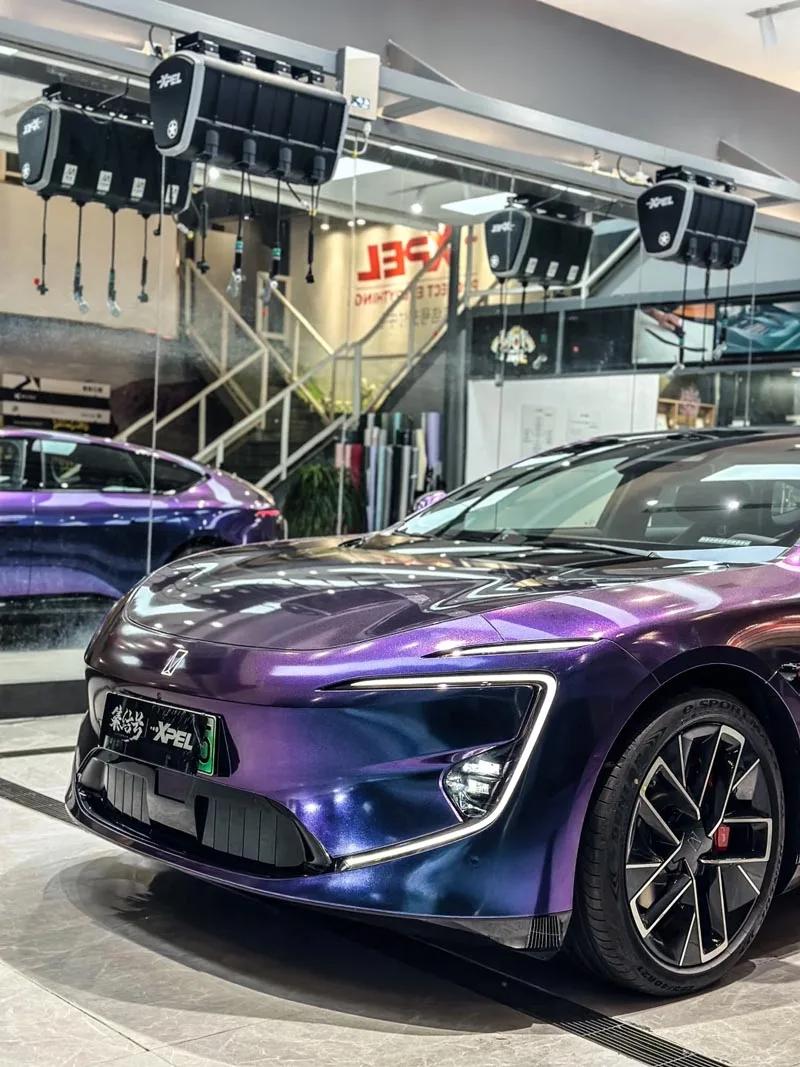 Sparkle Metallic Chameleon Vinyl Wrap Film Purple to Red Adhesive Decal Motorbike Car Wrapping Foil with Air Release