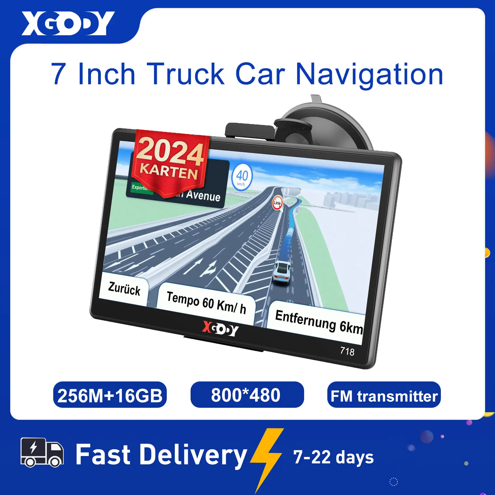 

XGODY 718F 7 Inch Car GPS Truck Navigation 256M 16GB Capacitive Screen Navigator Upgrade Map Free No Bluetooth