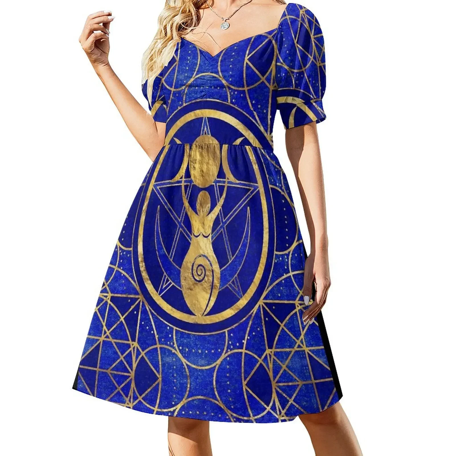 

Triple Moon - Goddess -Lapis Lazuli and Gold Sleeveless Dress dress party night Women long dress