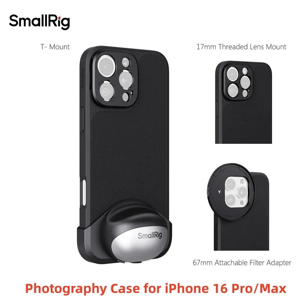 Smallrig FilMov-Kit d'étui de photographie avec plaque arrière d'objectif à monture en T, support d'objectif 17mm, adaptateur de filtre 67mm pour iPhone 16 Pro Max