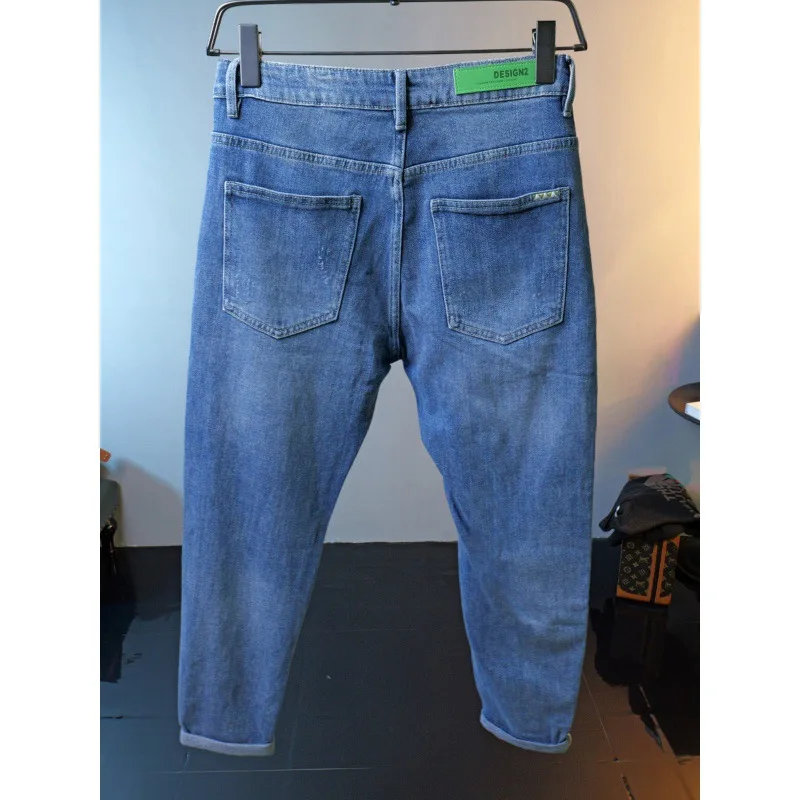 Jeans Men's Fashion Spring and Summer Skinny Casual All-Match Pu Shuai Men's Fashion Wear High-End Elastic Ankle-Length Pants