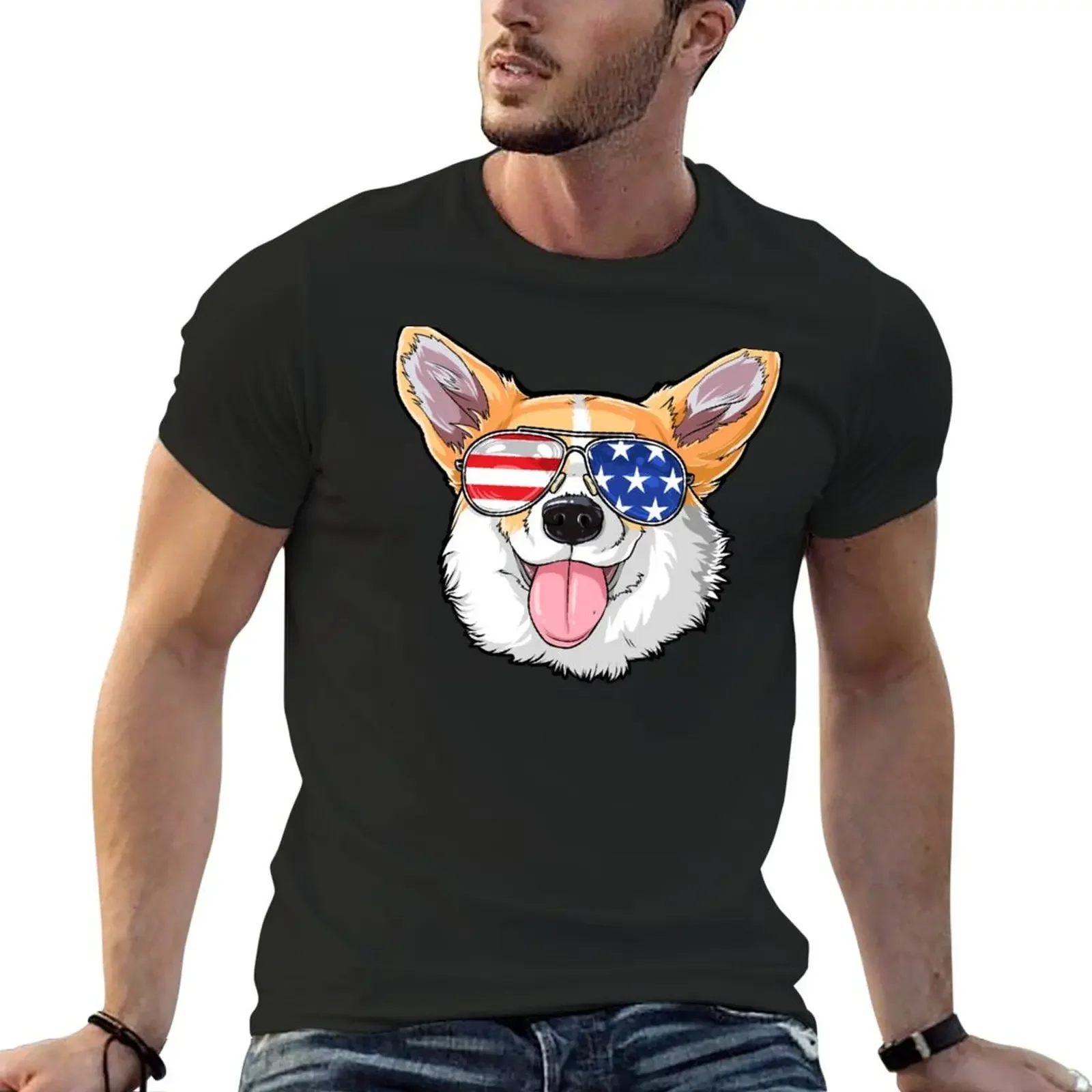 

Corgi American Sunglasses T shirt 4th of July Dog Puppy USA T-Shirt essential t shirt graphics vintage graphic tee men clothes