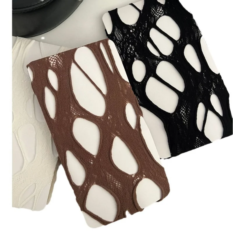 

2024Spring Summer New Irregular Hole Personality Punk Fishnet Stockings Cool Spicy Base Pantyhose Trendy Thin Stockings