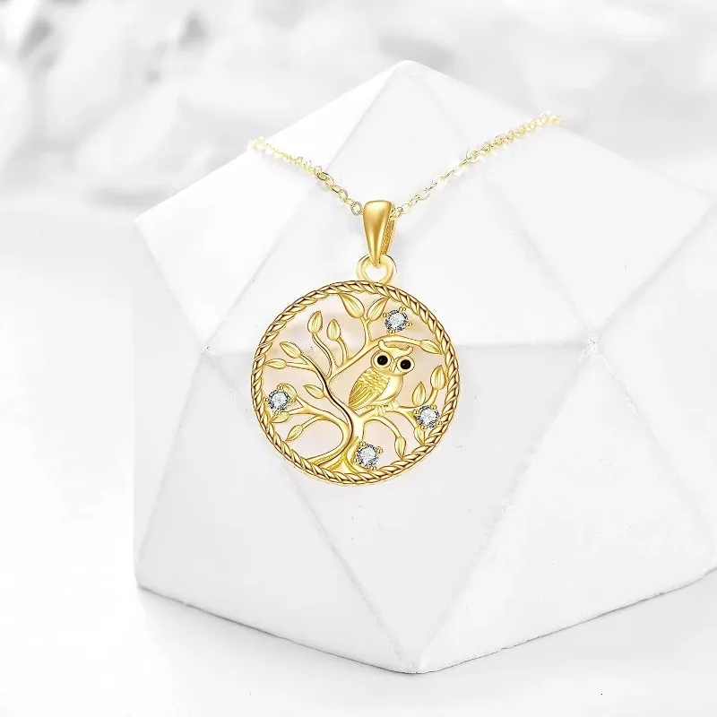 

Huajie Owl Tree Branch Design Round Pendant Necklace for Women Light Luxury Banquet Fashion Jewelry Gift
